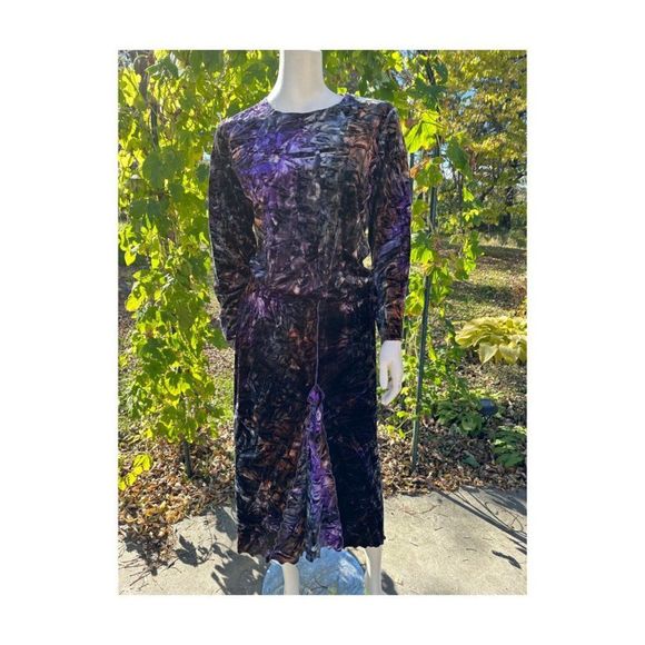 Vtg 90s Linda Lundstrom Witchy Skirt Set Broomstick Crushed Velvet Multicolor 12 - Picture 1 of 14